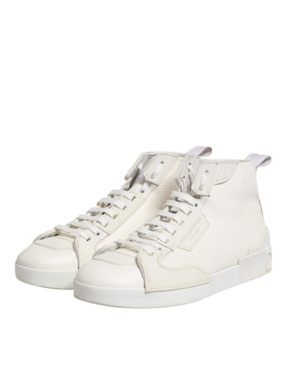 White Leather Mid Top Sneakers Shoes