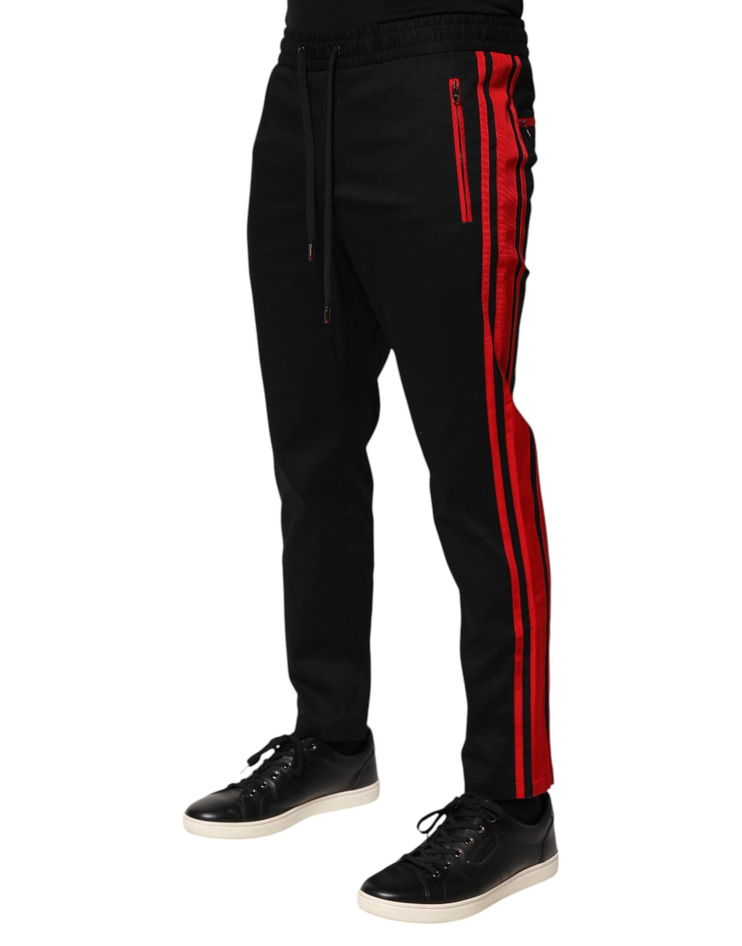 Red Stripe Cotton Logo Jogger Sweatpants Pants
