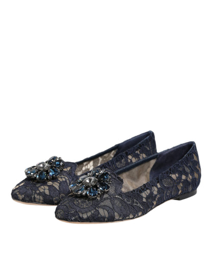 Blue Taormina Lace Crystals Flats Shoes