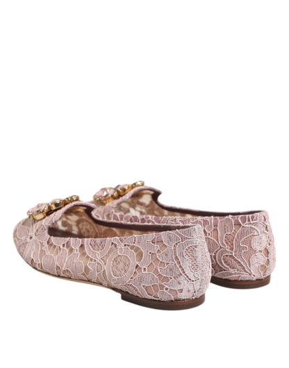 Pink Taormina Lace Crystals Flats Shoes
