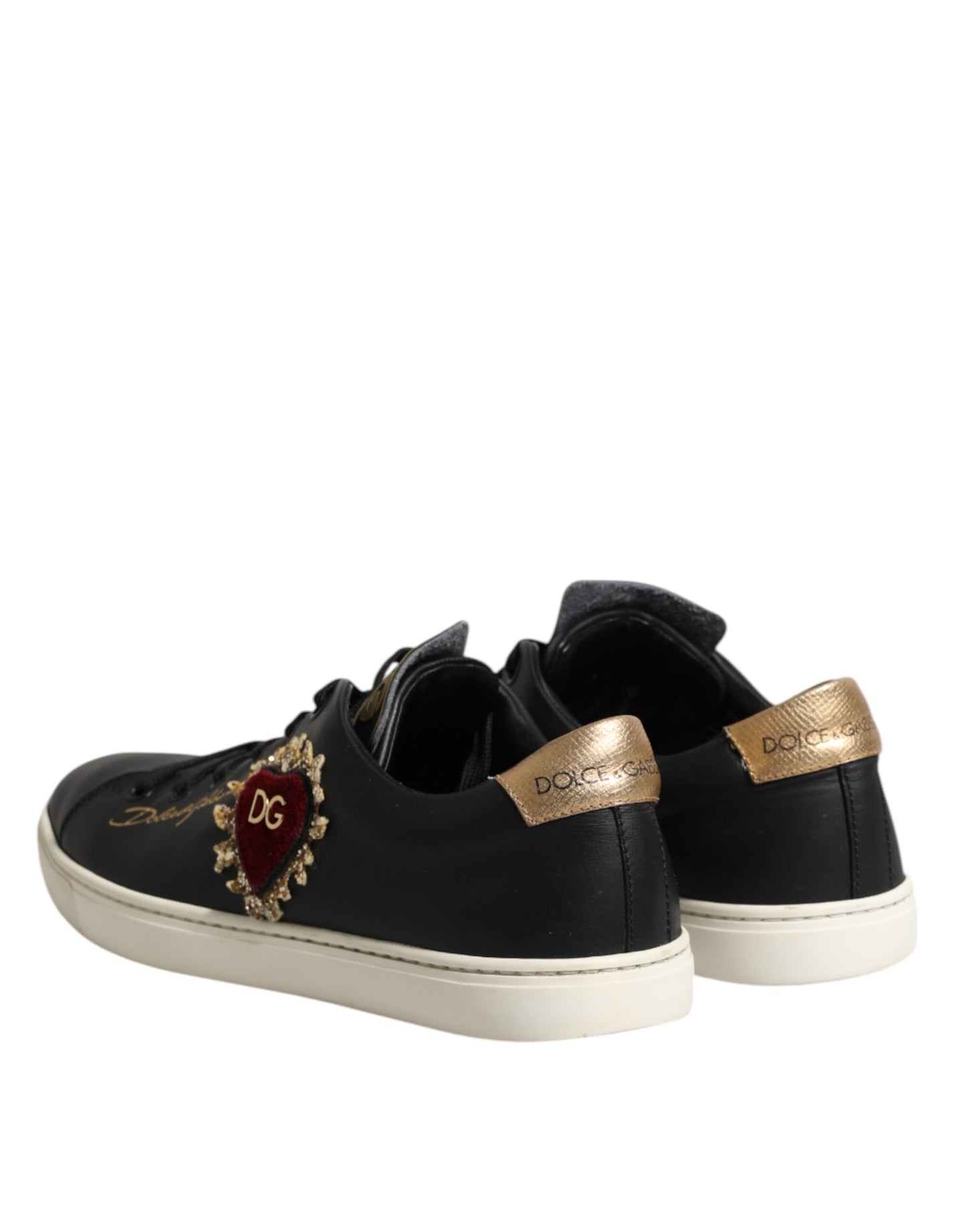 Black Leather Sacred Heart Sneakers Shoes