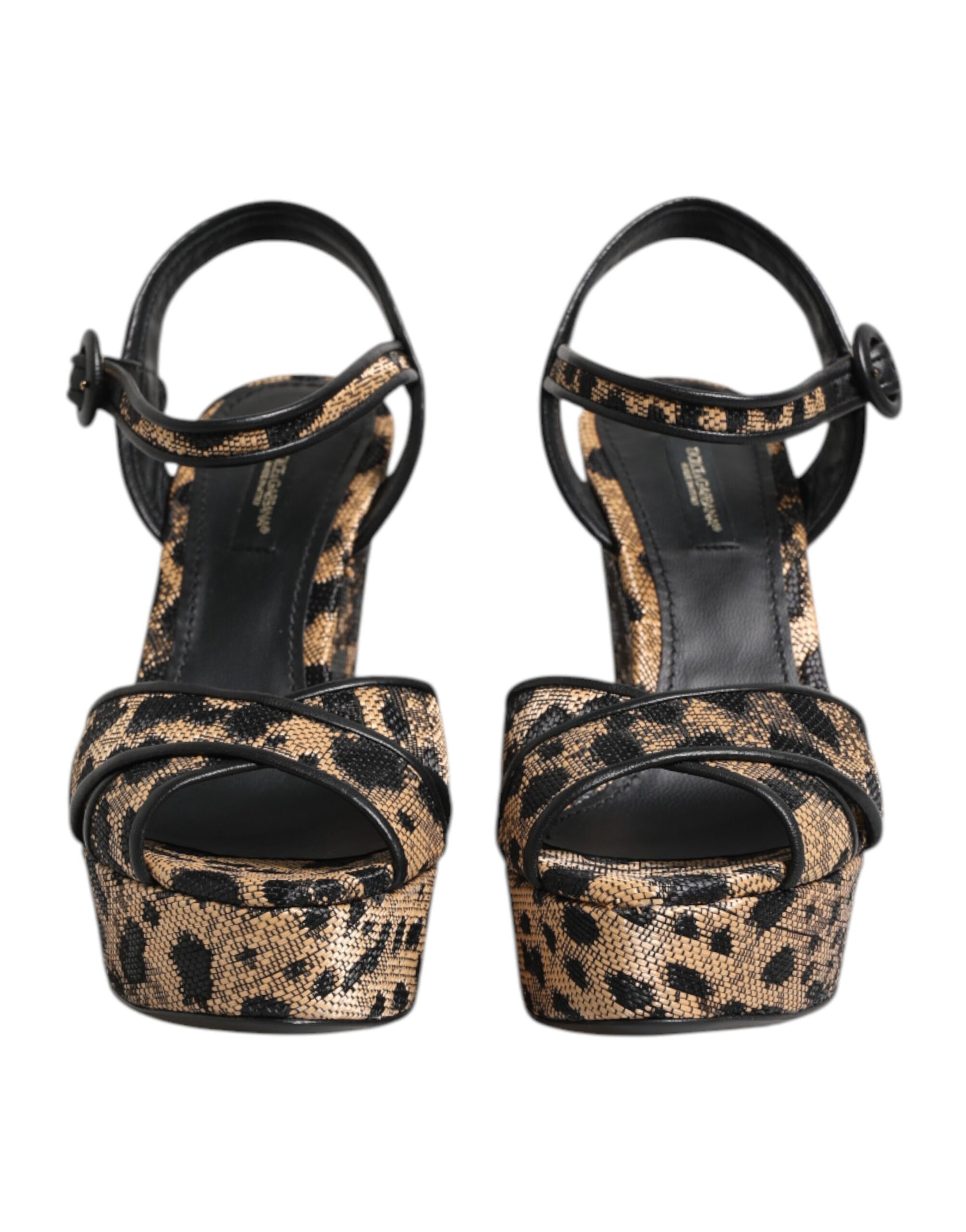 Brown Leopard Wedges Ankle Strap Sandals Shoes