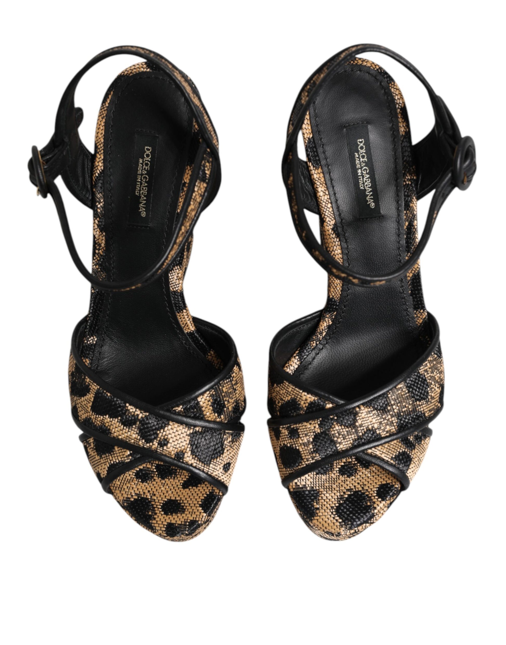 Brown Leopard Wedges Ankle Strap Sandals Shoes