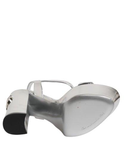 Silver Leather Platform Keira Sandals Shoes