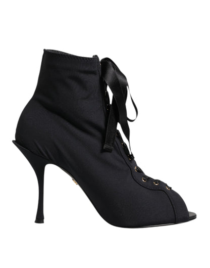 Black Stiletto Heels Lace Up Boots Shoes