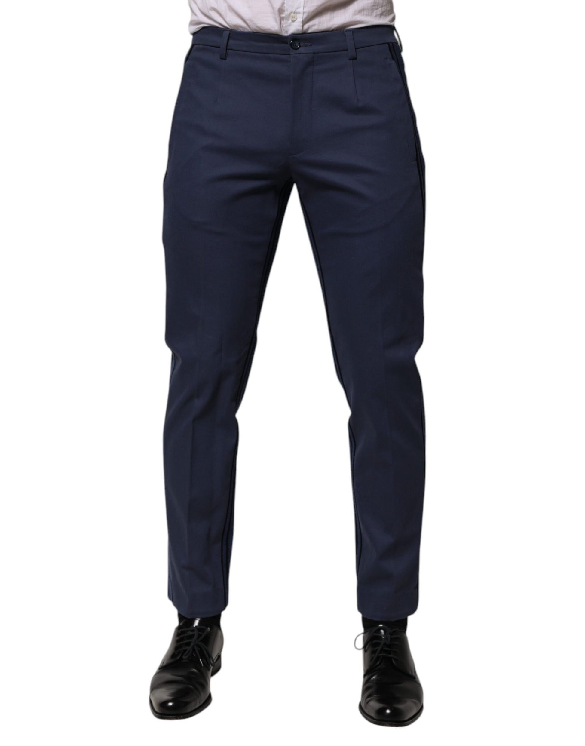 Blue Cotton Tapered Men Formal Trousers Pants