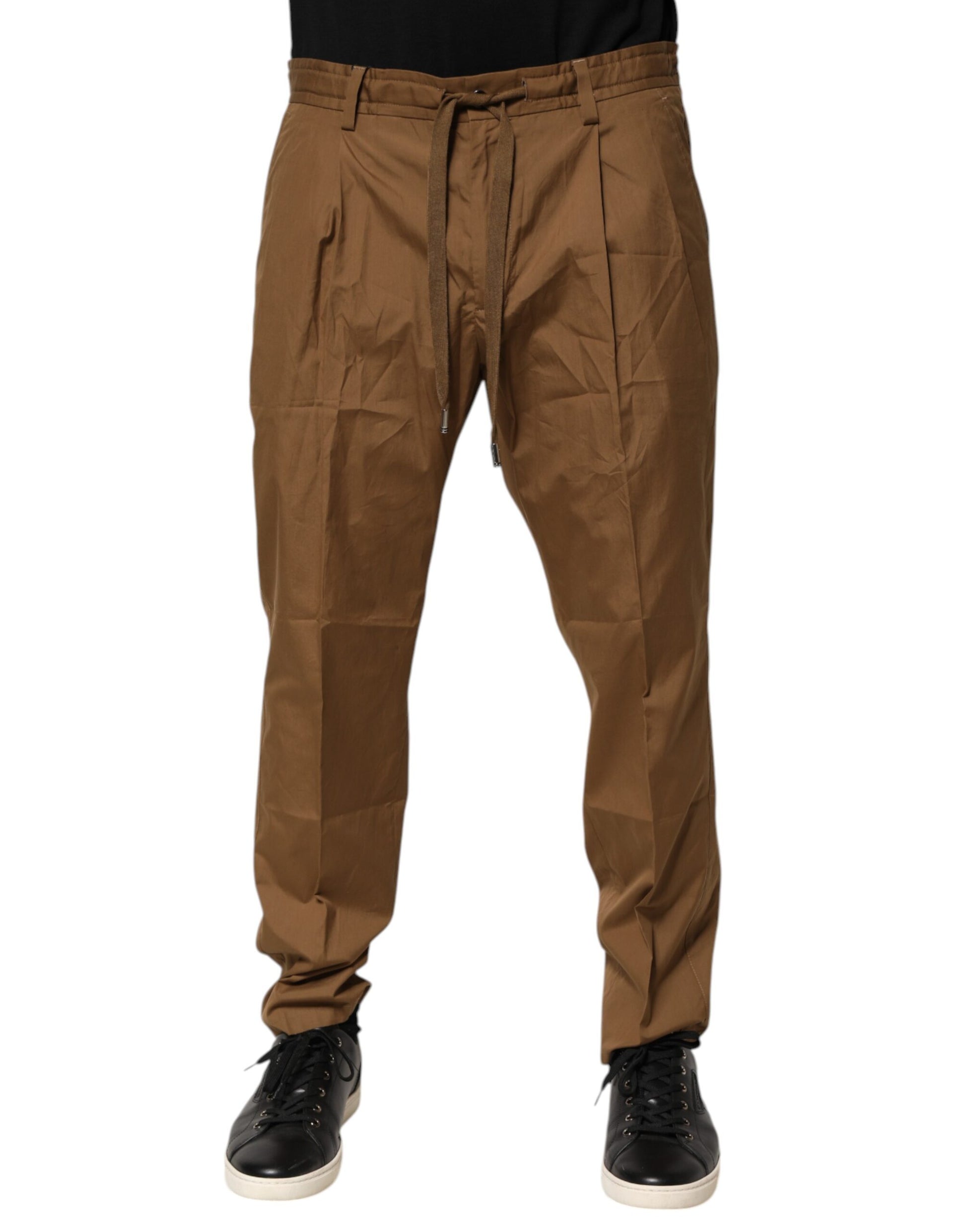 Brown Cotton Chino Mid Waist Men Jogger Pants
