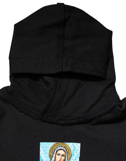 Black Printed Hoodie Crystal Embellished Jacket