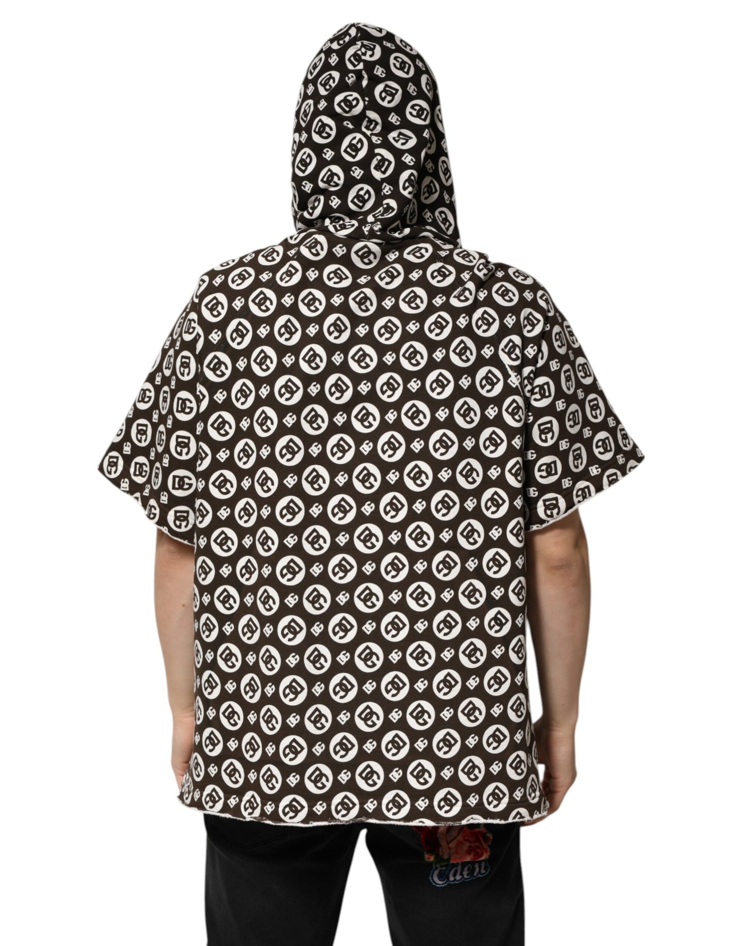 Brown White DG Logo Short Hoodie Sweater