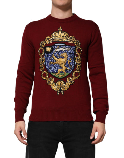 Burgundy Cashmere Lion Crest Pullover Sweater