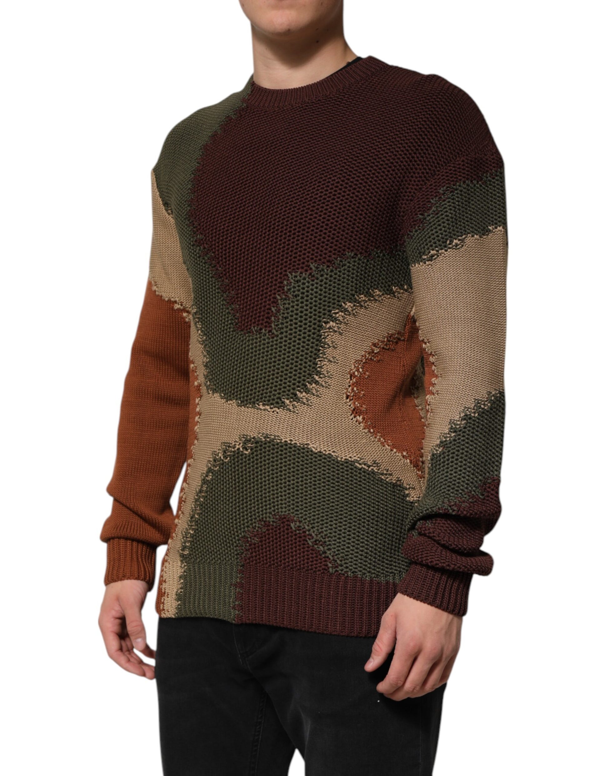 Multicolor Cotton Abstract Men Pullover Sweater