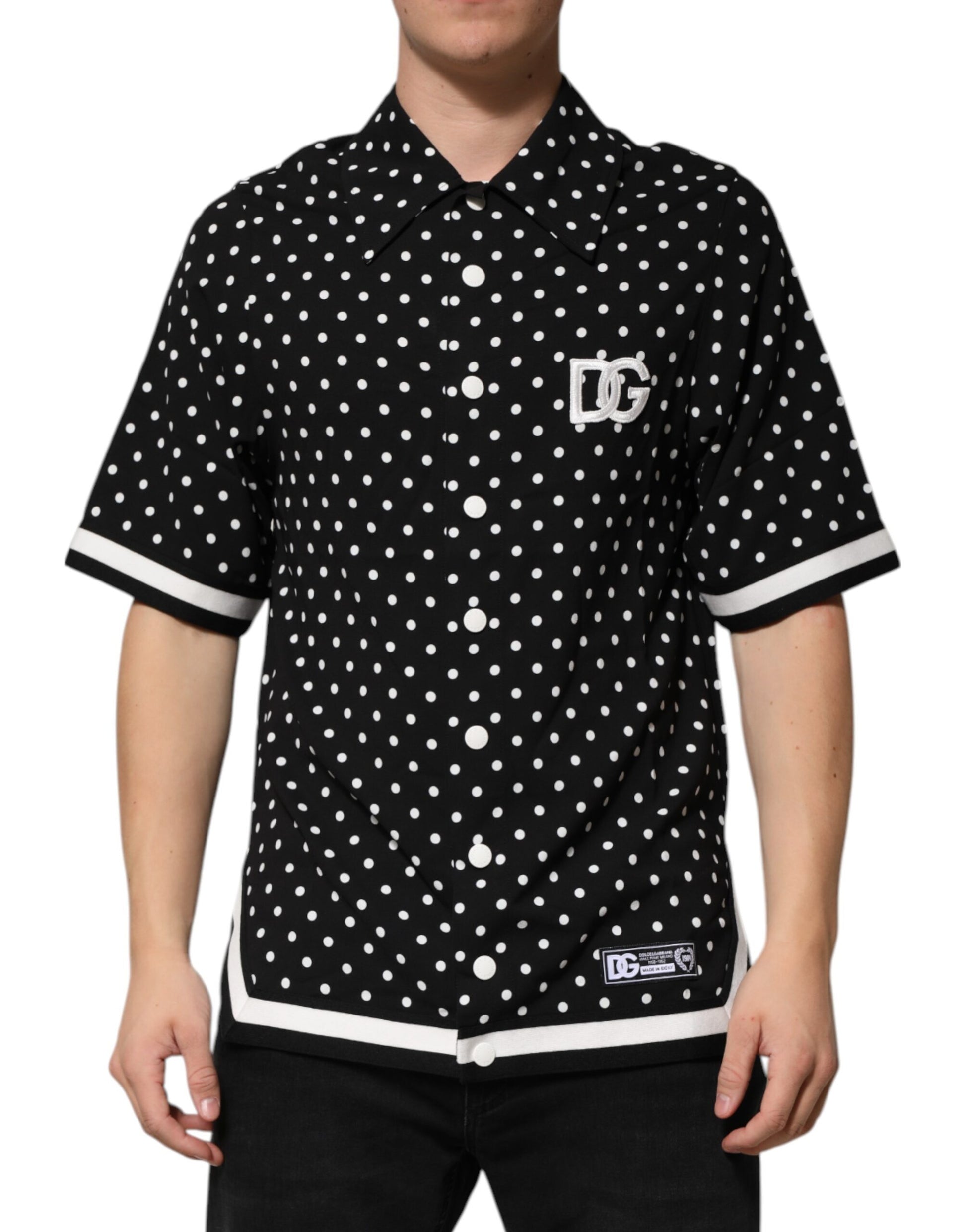 Black Polka Dot Short Sleeves Collared Polo T-shirt