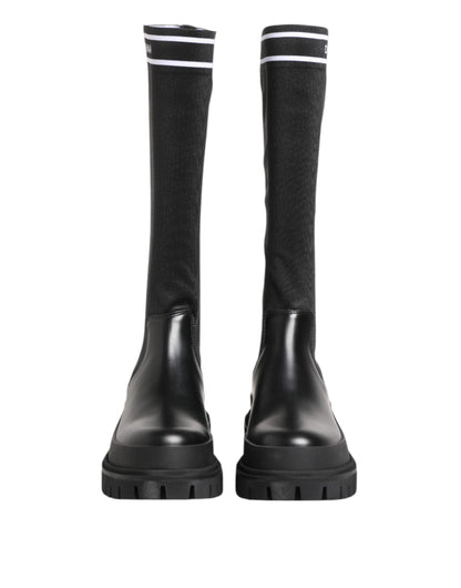 Black White Polyester Socks High Boots Shoes