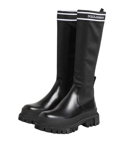 Black White Polyester Socks High Boots Shoes