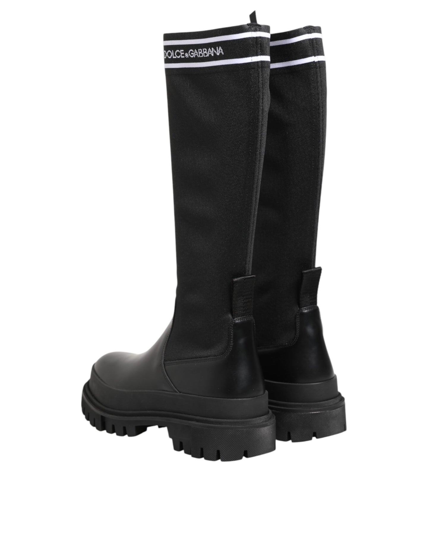 Black White Polyester Socks High Boots Shoes