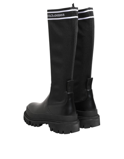 Black White Polyester Socks High Boots Shoes