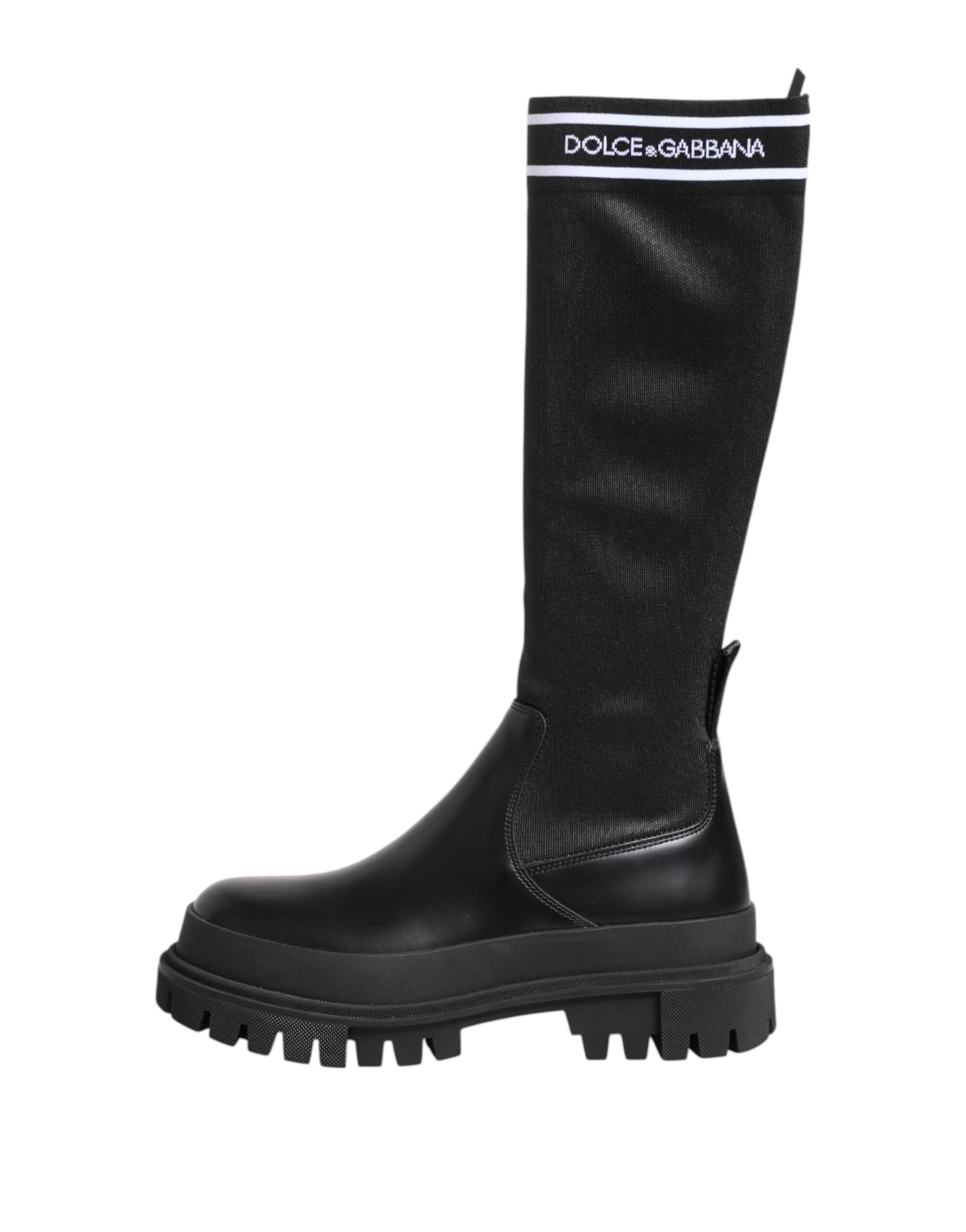 Black White Polyester Socks High Boots Shoes