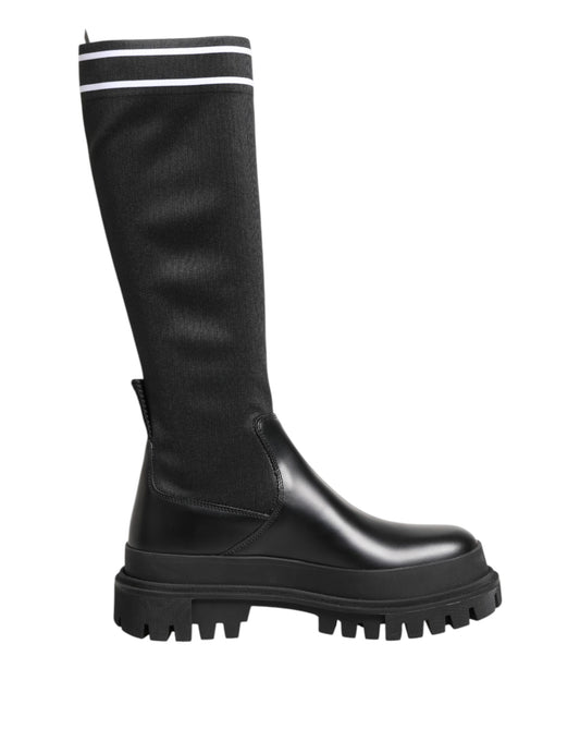 Black White Polyester Socks High Boots Shoes