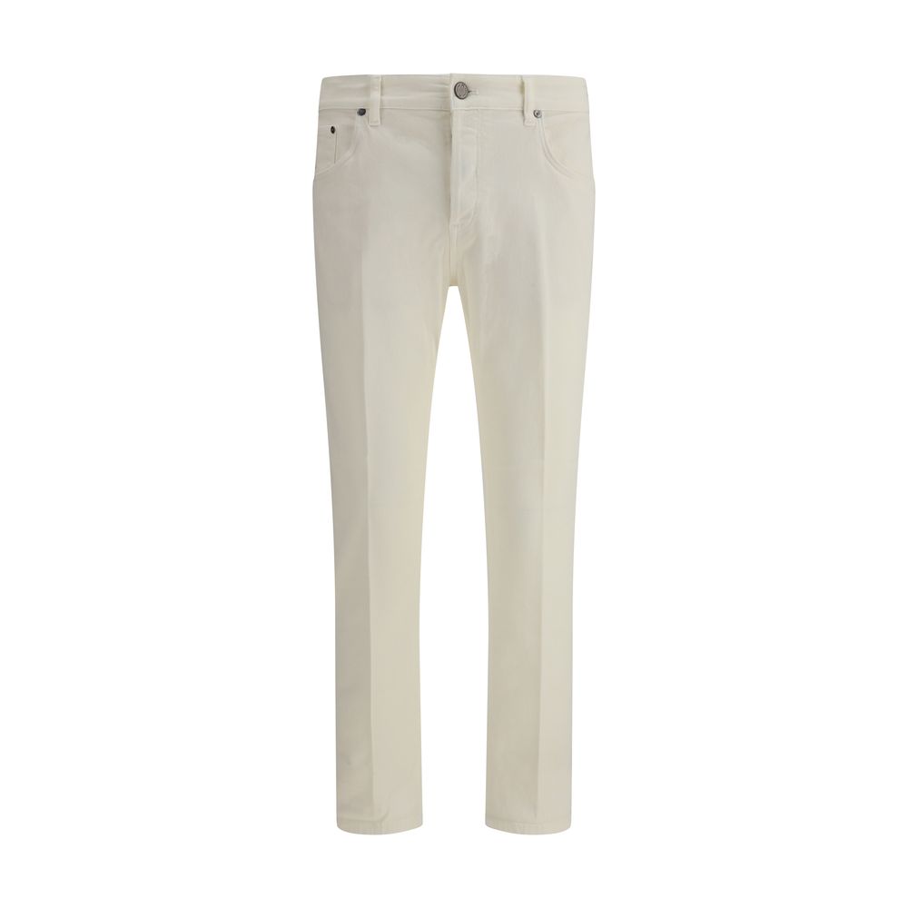 Cream Cotton Slim Fit Jeans