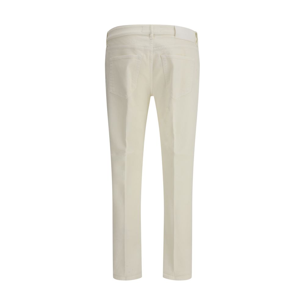 Cream Cotton Slim Fit Jeans