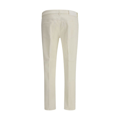 Cream Cotton Slim Fit Jeans