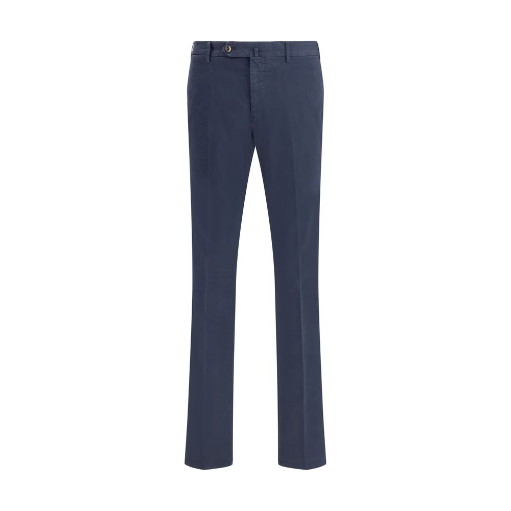 Blue Cotton Casual Pants