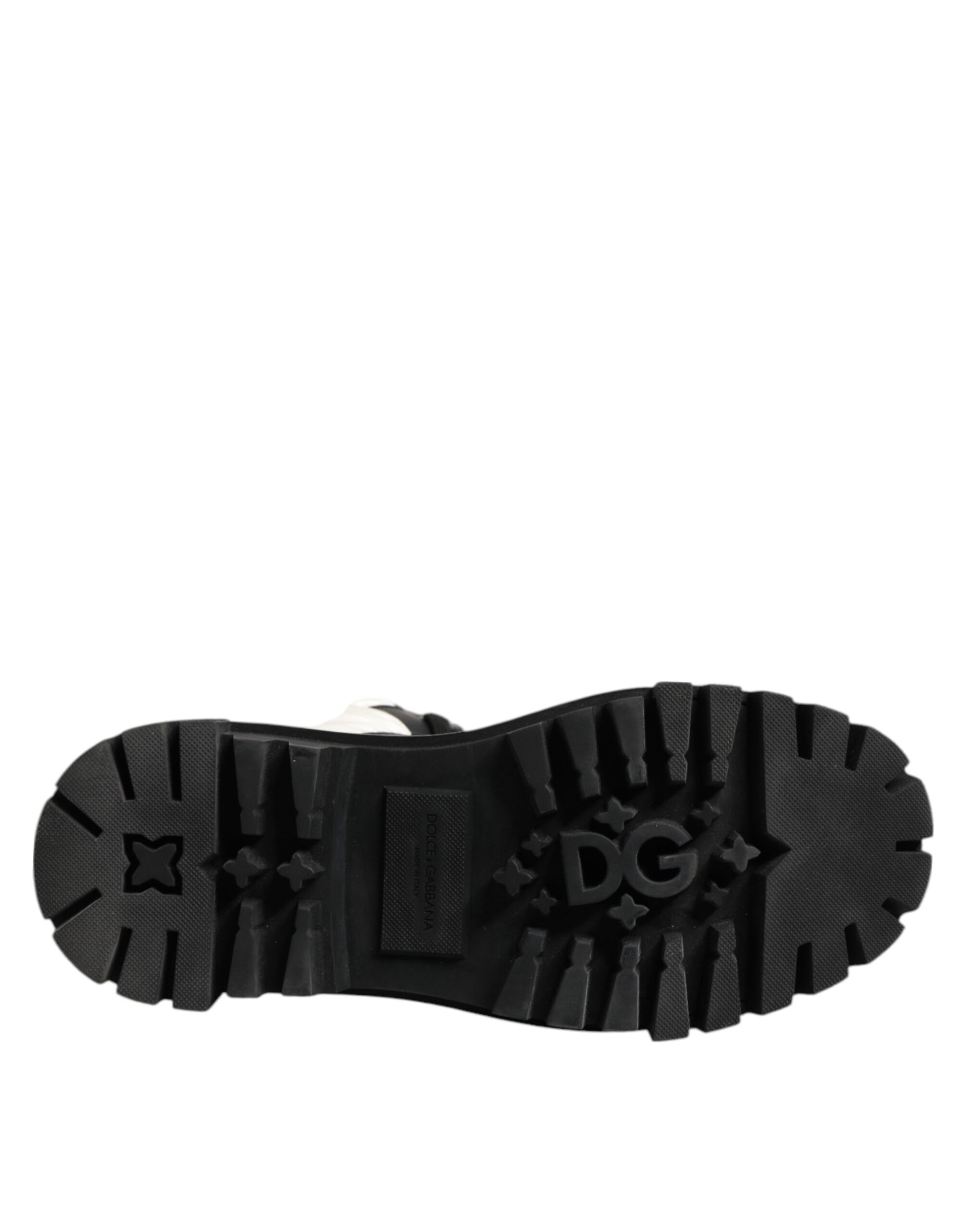 Black White Padded Mid Calf Lace Up Boots Shoes