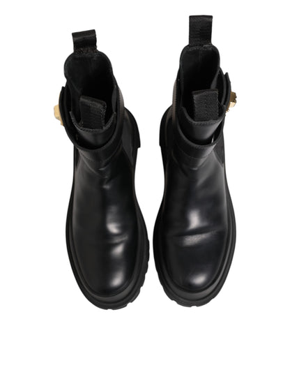 Black Calfskin DG Logo Strap Ankle Boots Shoes