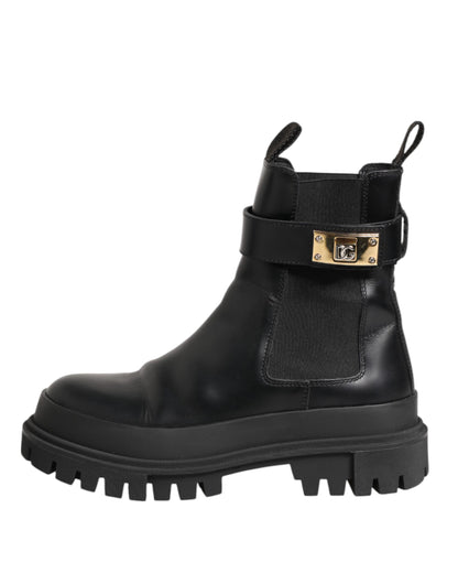 Black Calfskin DG Logo Strap Ankle Boots Shoes