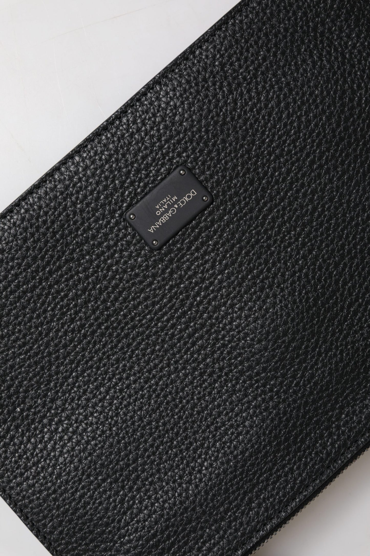 Black Leather Logo Embossed Waist Fanny Pack Bag