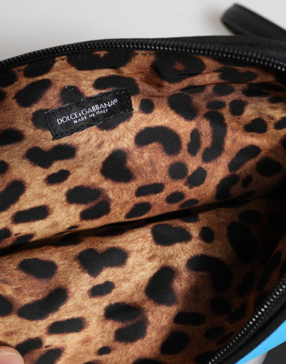 Blue Nylon DG Logo Print Clutch Zip Pouch Bag