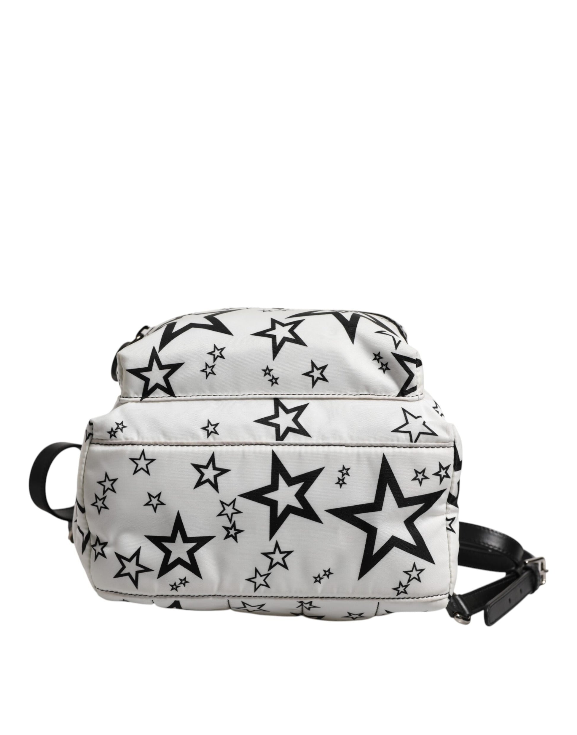 White DG Stars Print Nylon Travel Backpack Bag