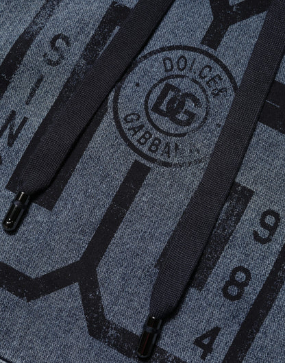 Blue Cotton Blend Hooded Sweatshirt Sweater