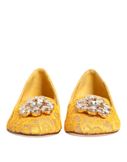 Yellow Taormina Lace Crystals Flats Shoes