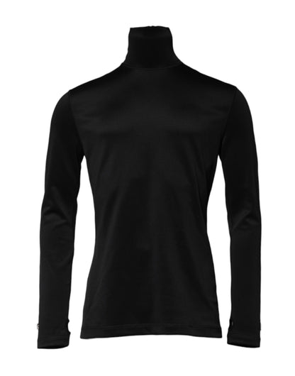 Black Polyester Turtleneck Pullover Sweater