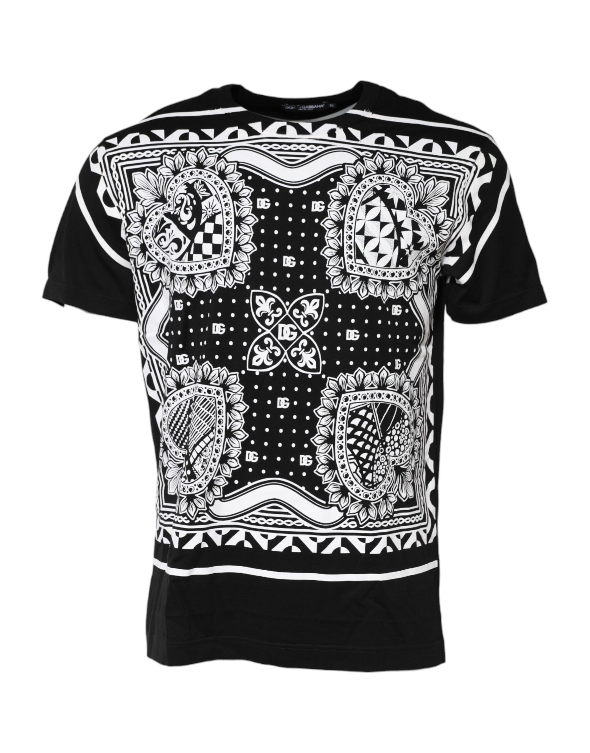 Black Bandana Print Cotton Crew Neck T-shirt