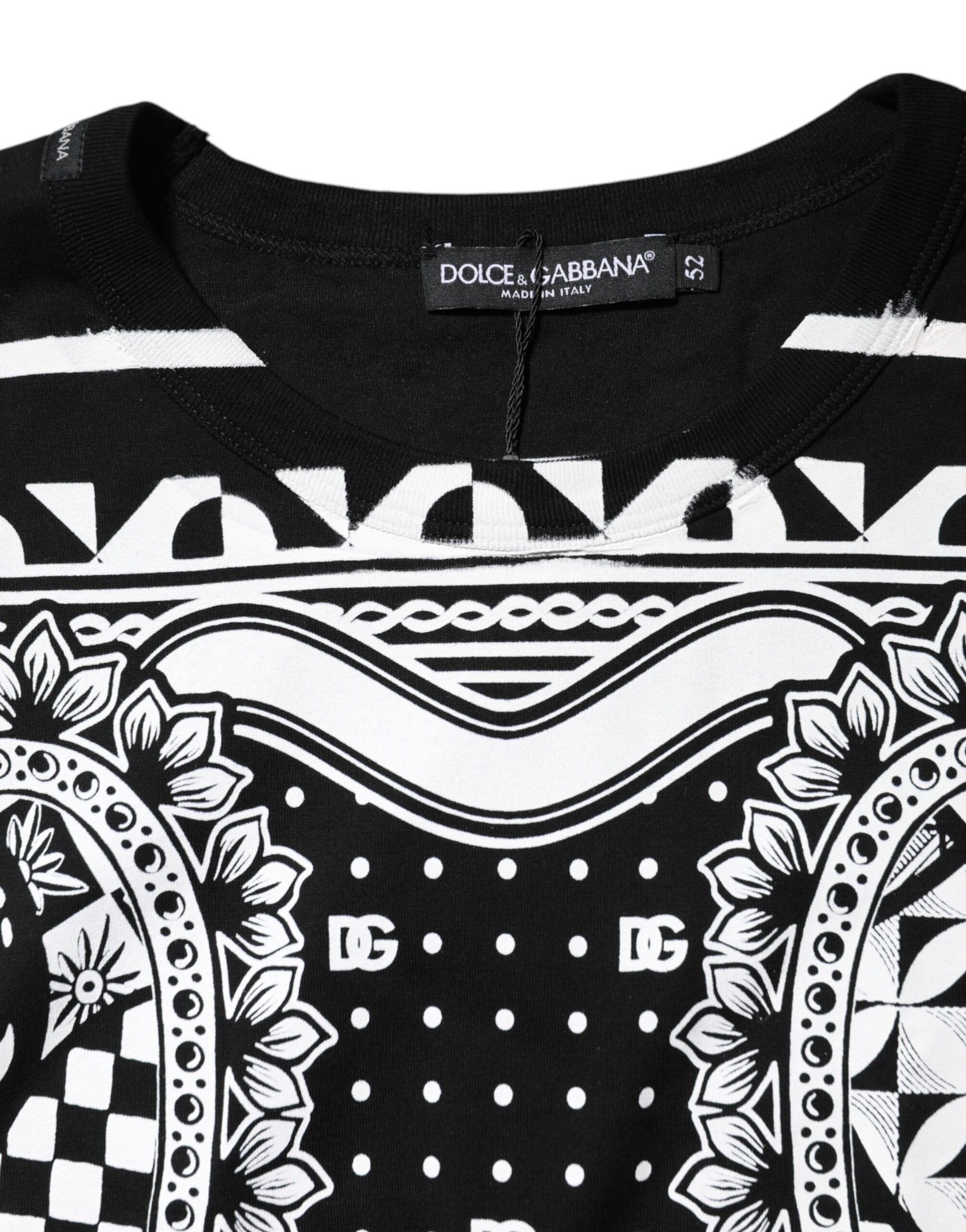 Black Bandana Print Cotton Crew Neck T-shirt