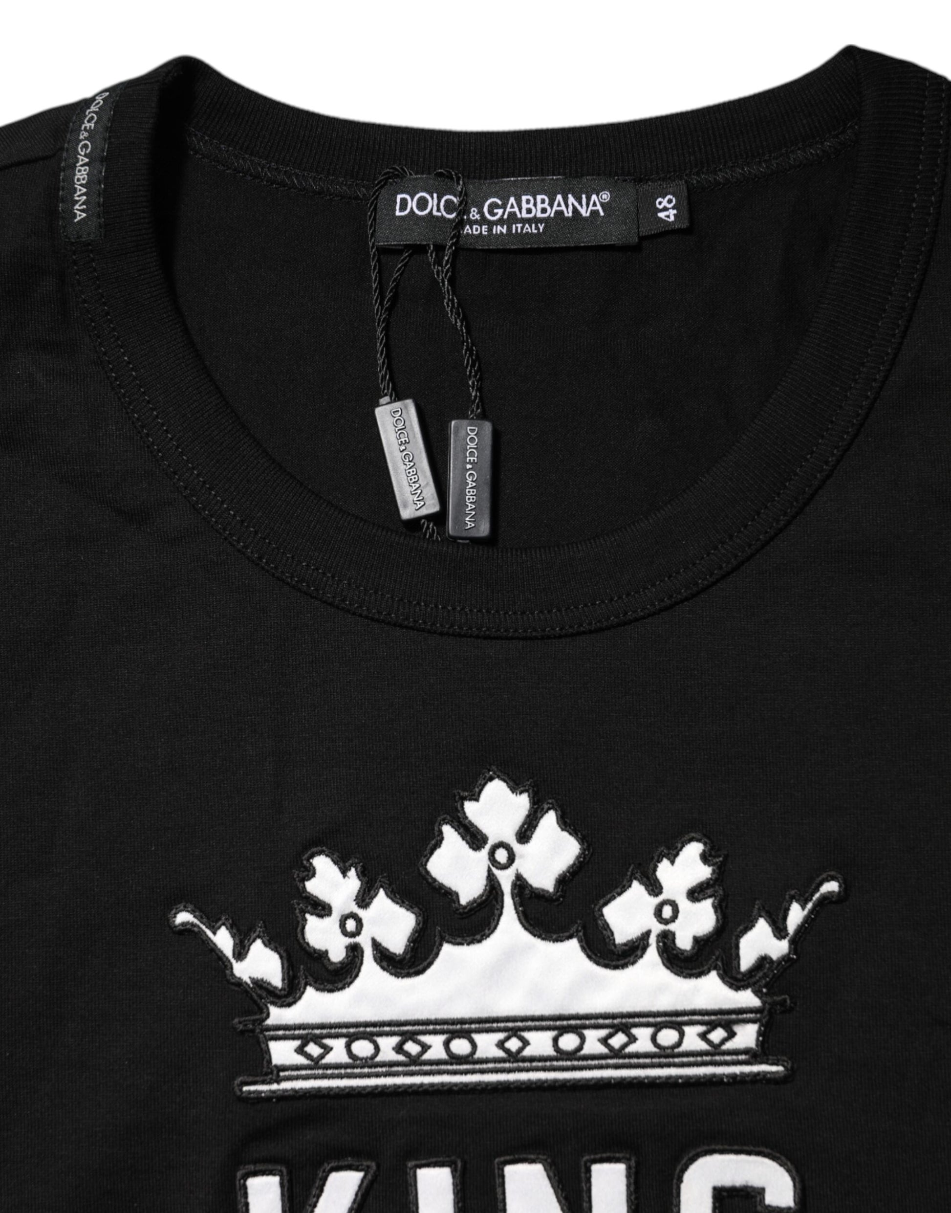 Black DG King Crown Cotton Crew Neck T-shirt