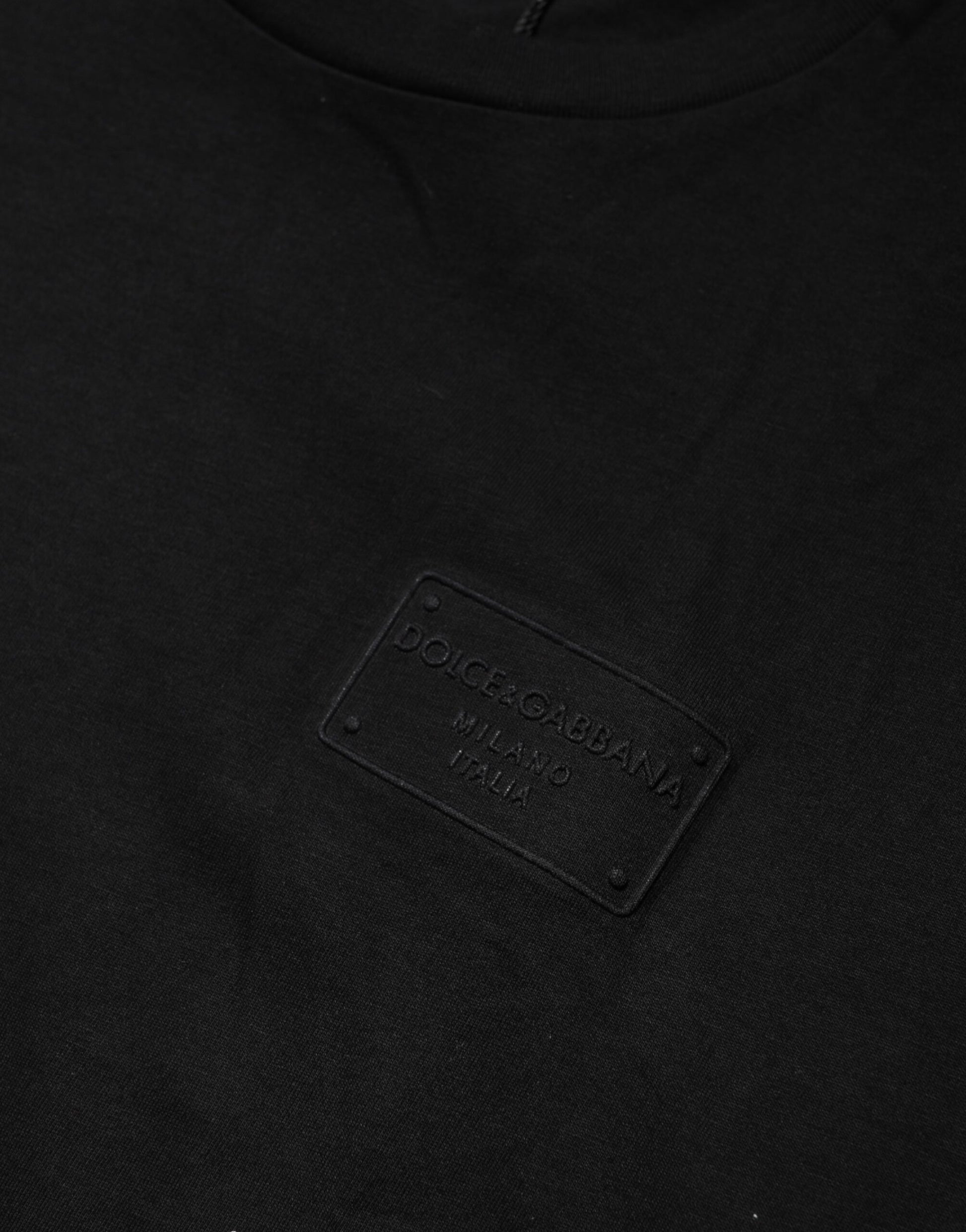 Black Logo Plaque Cotton Crew Neck T-shirt