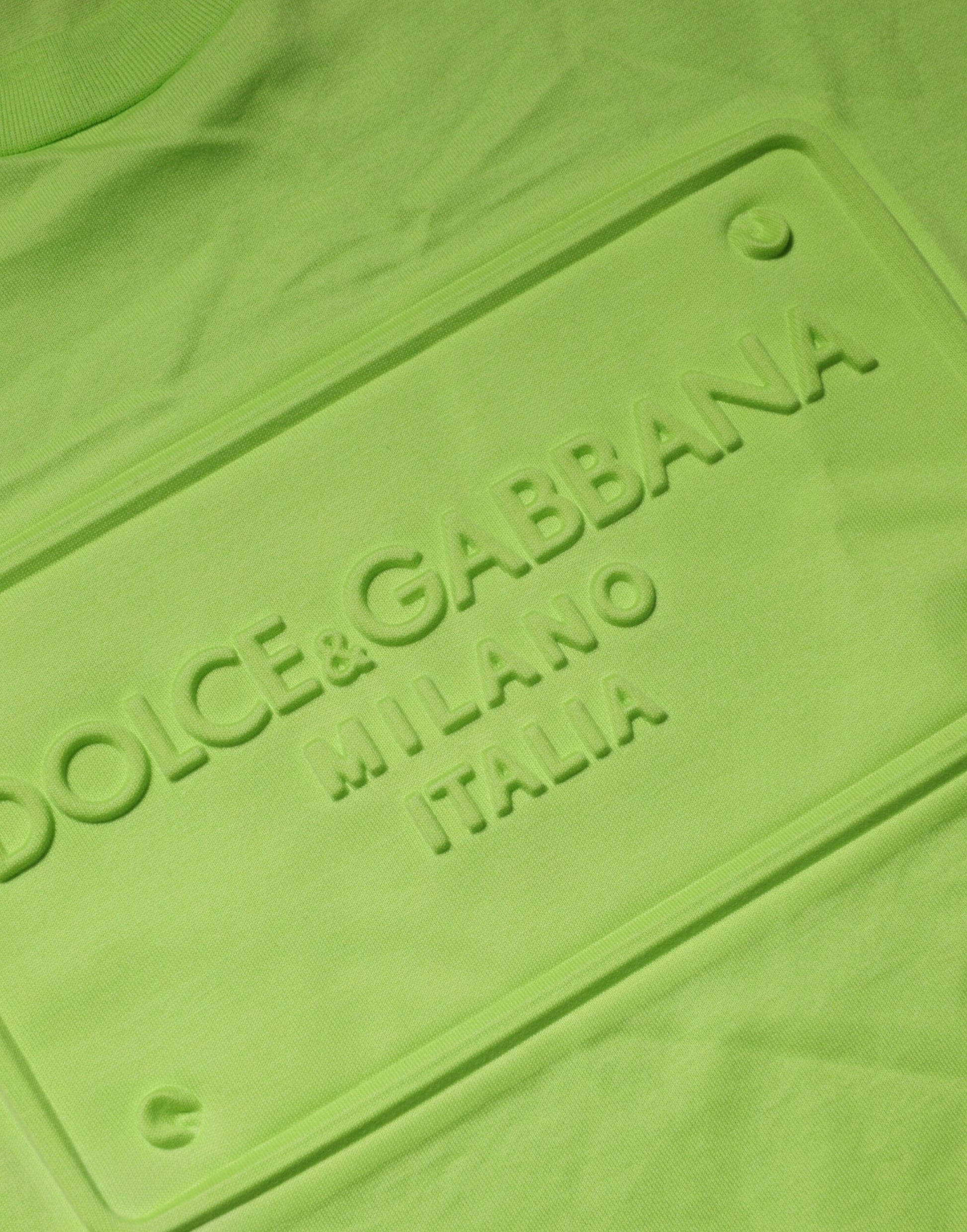 Green Embossed Logo Cotton Crew Neck T-shirt