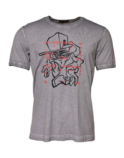 Gray Graphic Print Cotton Crew Neck T-shirt