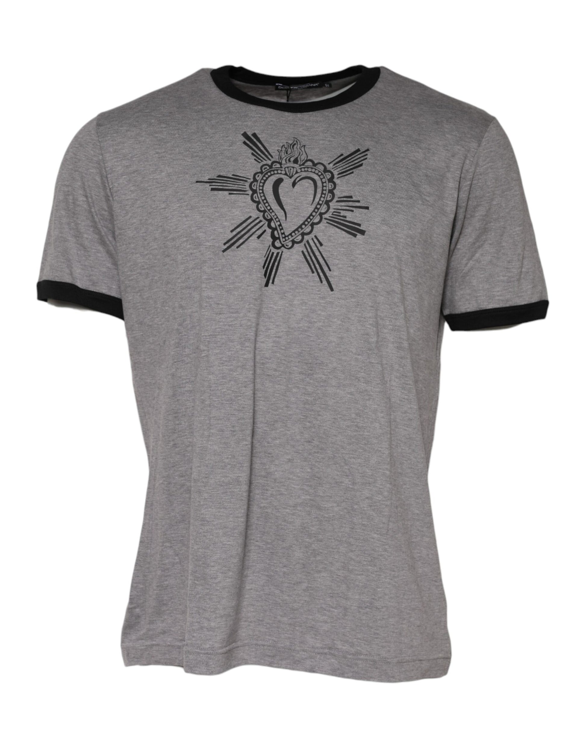 Gray Sacred Heart Cotton Crew Neck T-shirt