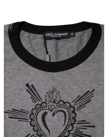 Gray Sacred Heart Cotton Crew Neck T-shirt
