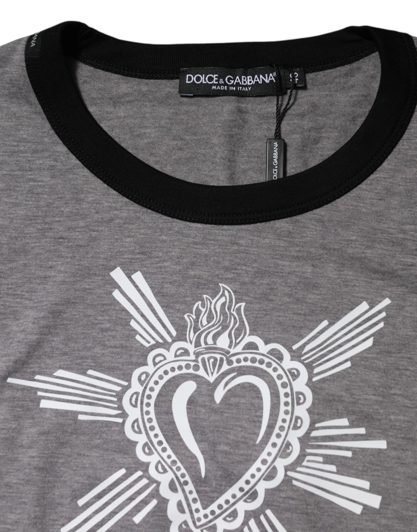 Gray Sacred Heart Cotton Crew Neck T-shirt