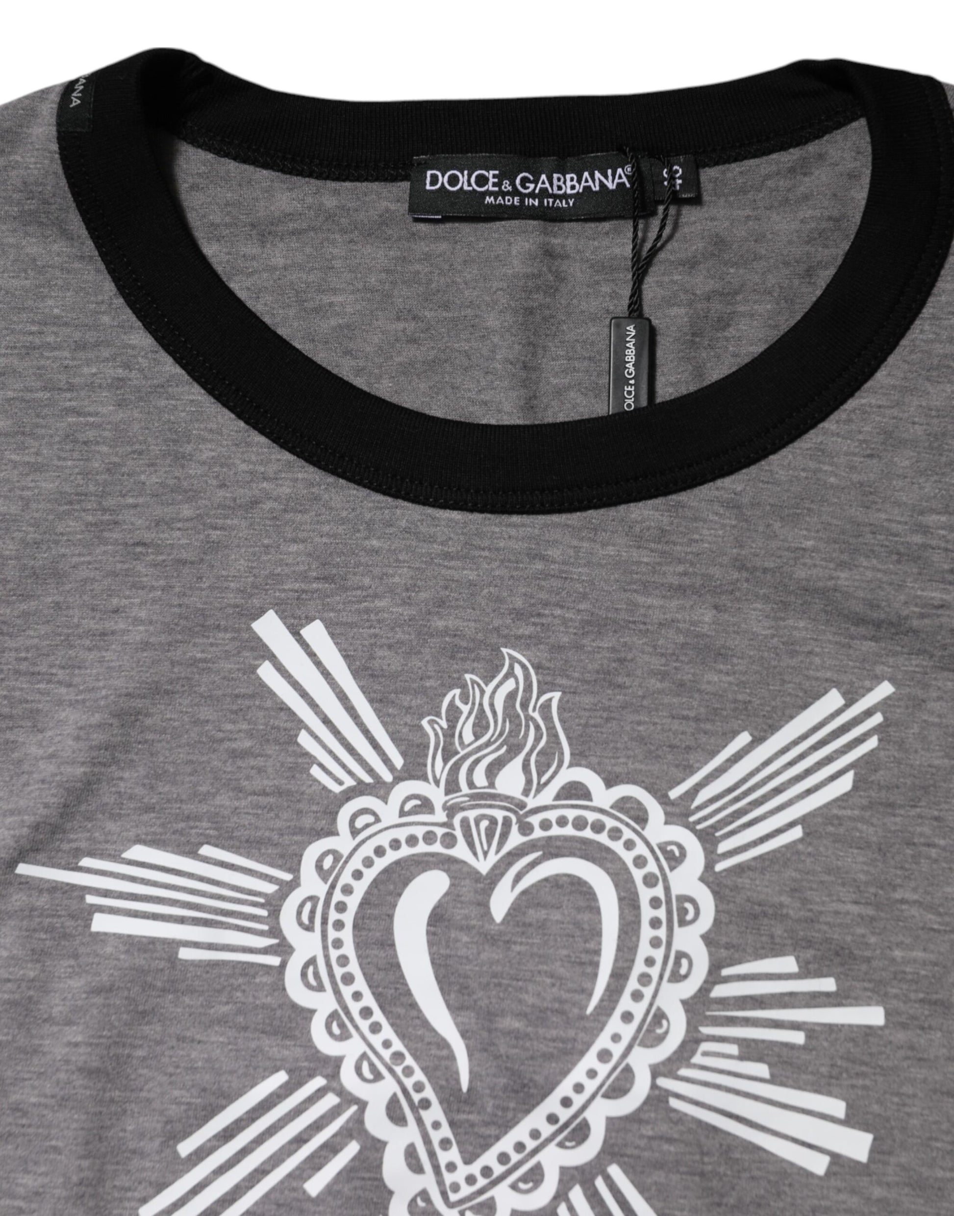 Gray Sacred Heart Cotton Crew Neck T-shirt