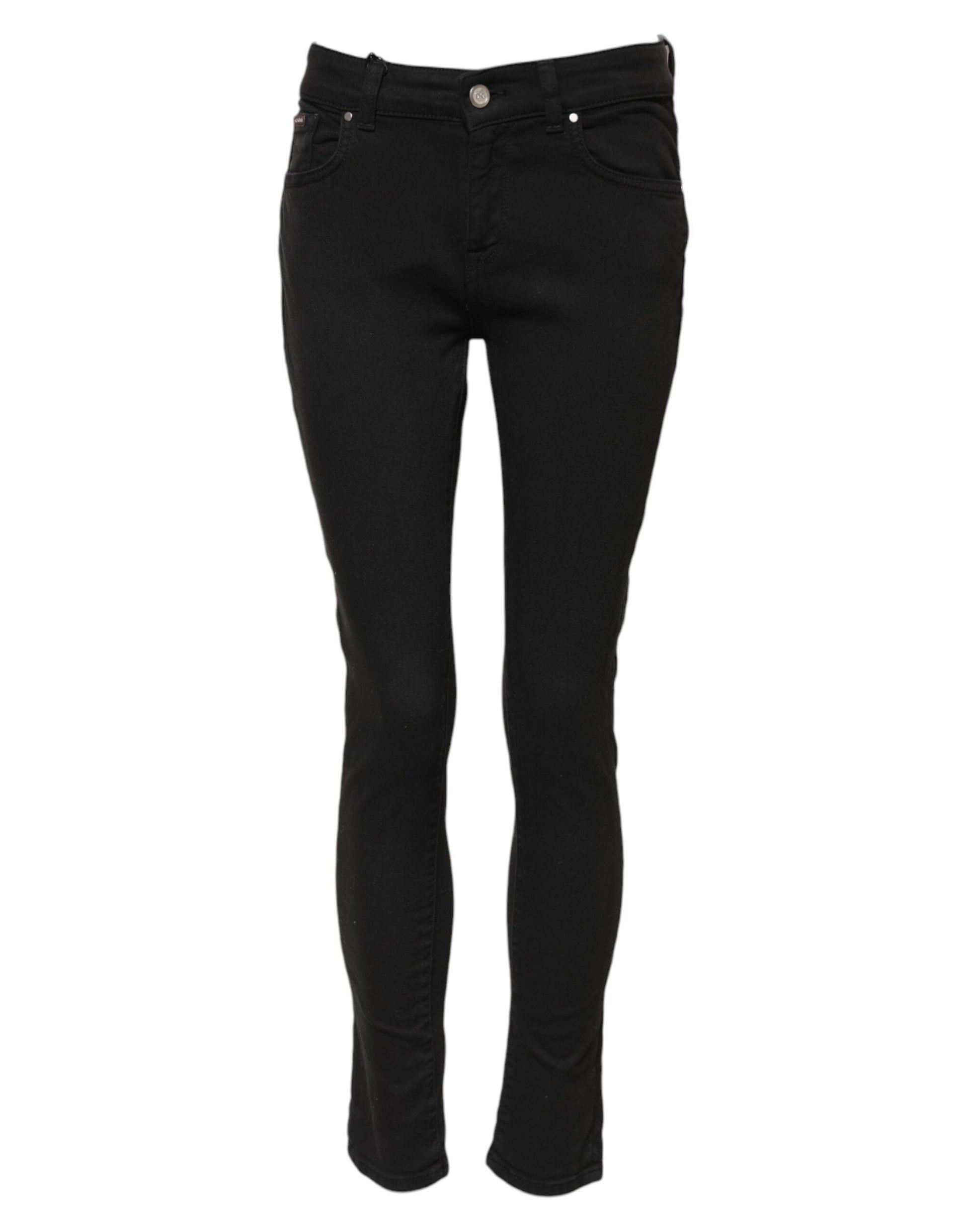 Black Cotton Skinny Mid Waist Denim Jeans
