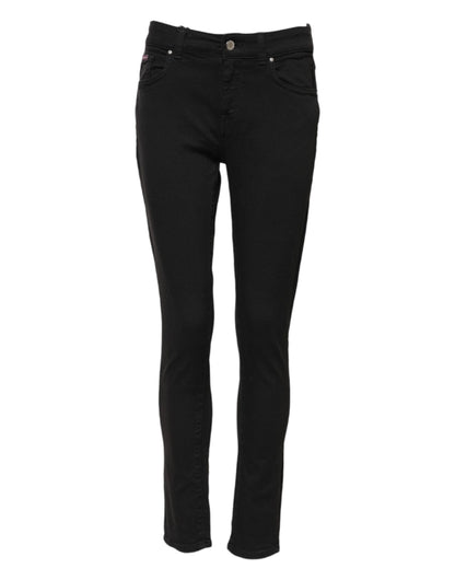 Black Cotton Skinny Mid Waist Denim Jeans