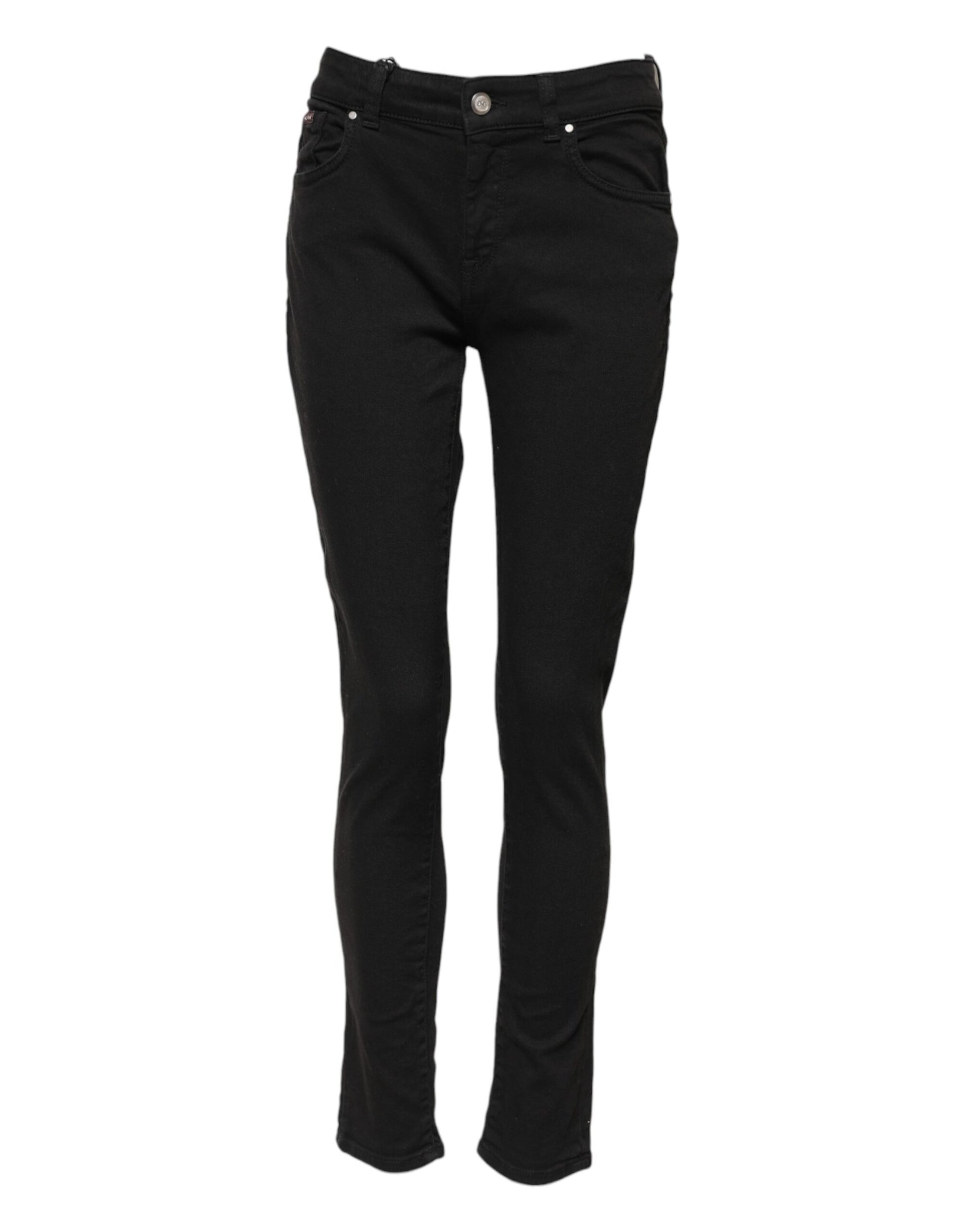 Black Cotton Skinny Mid Waist Denim Jeans