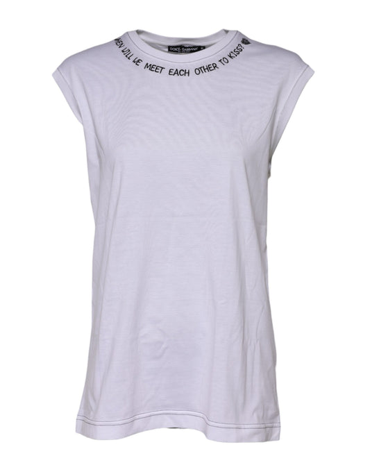 White Cotton Sleeveless Printed Tank T-shirt