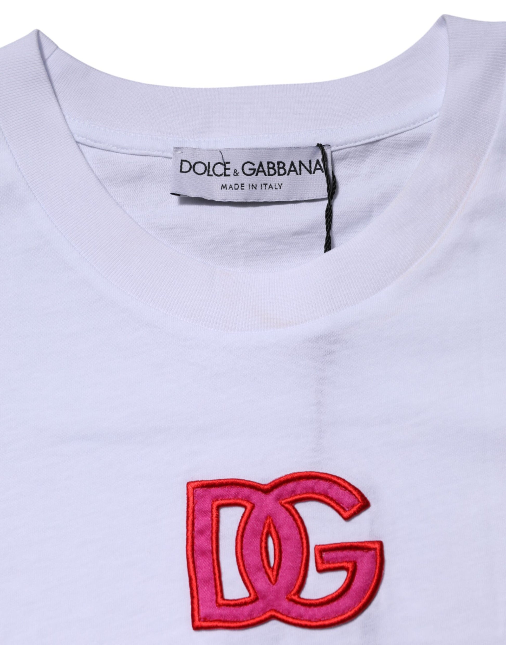 White Cotton DG Logo Embroidery Top T-shirt